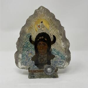 Vintage Indian Chief Wolf Arrow Head Lucite Figurine Sculpture